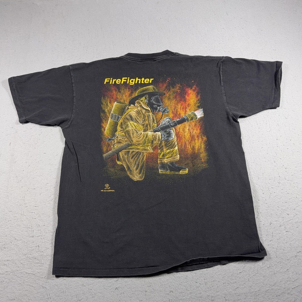 Vintage‎ Firefighter Shirt Shirt Mens XL Black Graphic Tee Single Stitch 90s